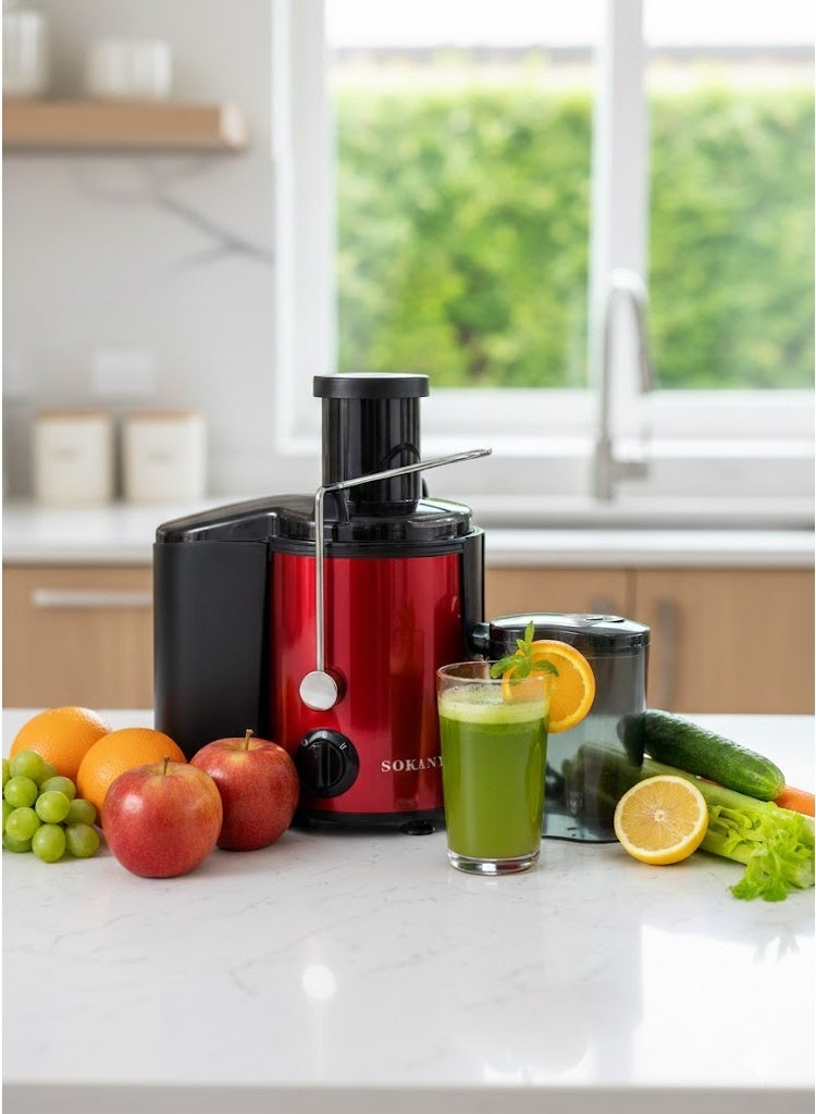 sokany SK-4001 Sokany Fruit and Vegetable Juicer - 800W motor, two different speeds, large juice bowl, stainless steel - Red and Black - Image 1
